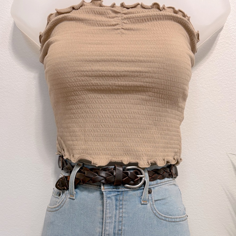 Vintage leather braided belt with brushed nickel hardware by Abercrombie